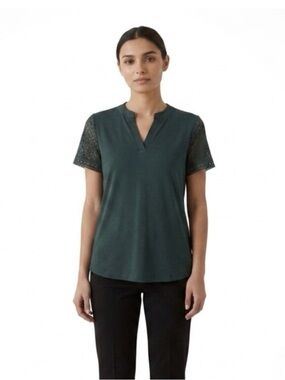 ZATTCAS Women's Forest Green Short Sleeve Notch Neck Top - L